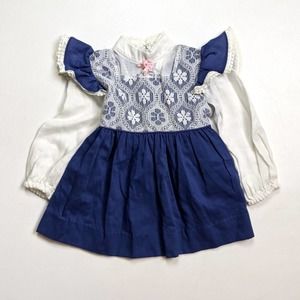 Vintage Little Star Dress Girls Size 4 Blue Lace Holiday